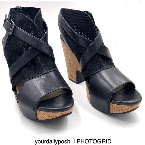 Black nubuck leather Naya cork heel Maple platform sandals pumps US 7.5 - Picture 3 of 14